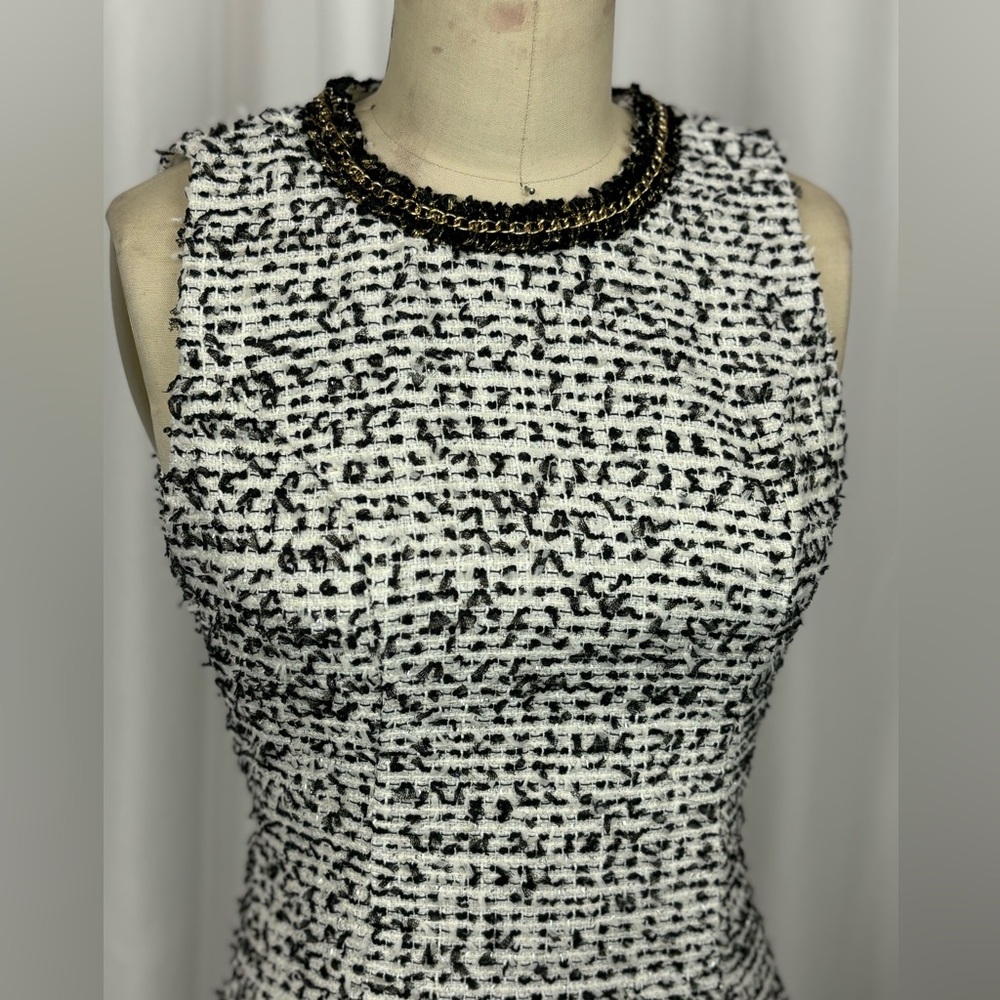 Esley White Black Tweed Chain Trimmed Mini Dress Small
